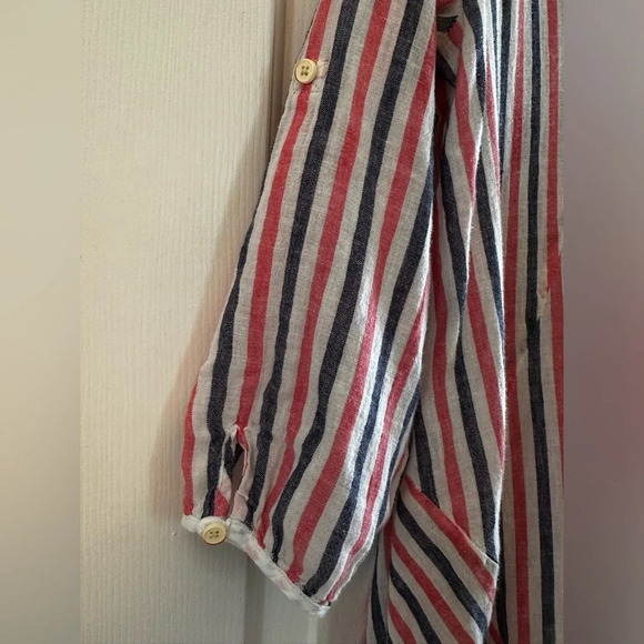 ISABELLA SINCLAIR Anthropologie S Boho Coast LINEN Candy Stripe Hankie Hem CLEAN - Picture 6 of 11